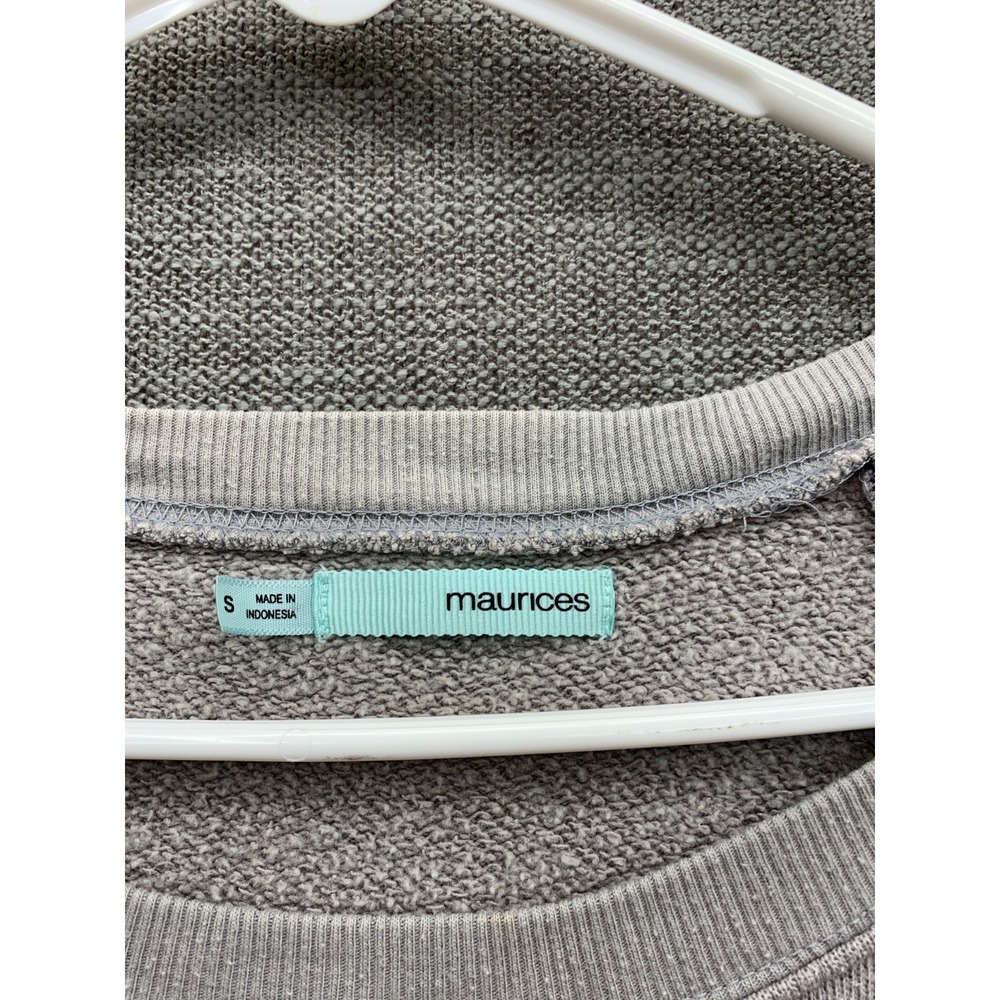 Maurices Sweatshirt Womens Small Gray Varsity Stripe Fleece Lined Raglan Sleeve - Picture 7 of 10